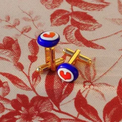 Damani Cufflinks - Blue - Heart Red^Amourrina