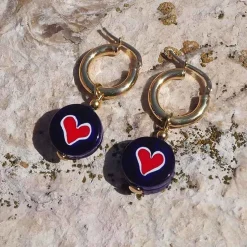Schiona Earrings Medium - Blue - Heart Red^Amourrina