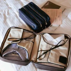 Leather And Canvas Shirt-Case - Blue^Battistoni Hot