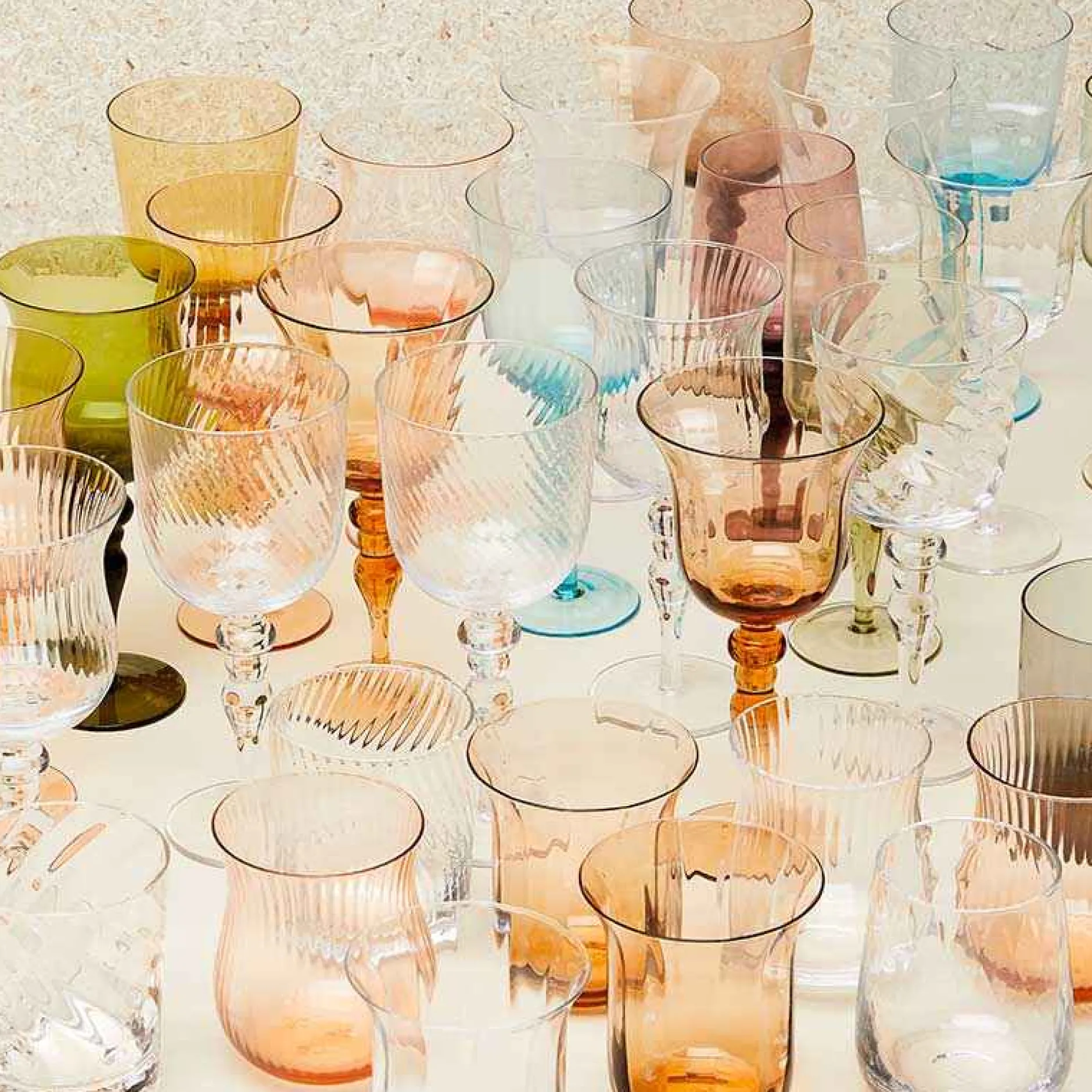 Set Of 6 Glasses Assorted Shapes Texture Nuances Amber Pink - White Wine^Bitossi Home Sale