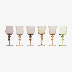 Set Of 6 Glasses Assorted Shapes Texture Nuances Amber Pink - White Wine^Bitossi Home Sale