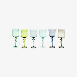Set Of 6 Goblets Adorned Stems Mixed Shapes - Blue Green^Bitossi Home Sale