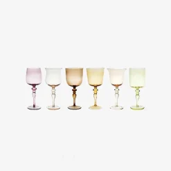 Set Of 6 Goblets Adorned Stems Mixed Shapes - Amber Pink^Bitossi Home Discount