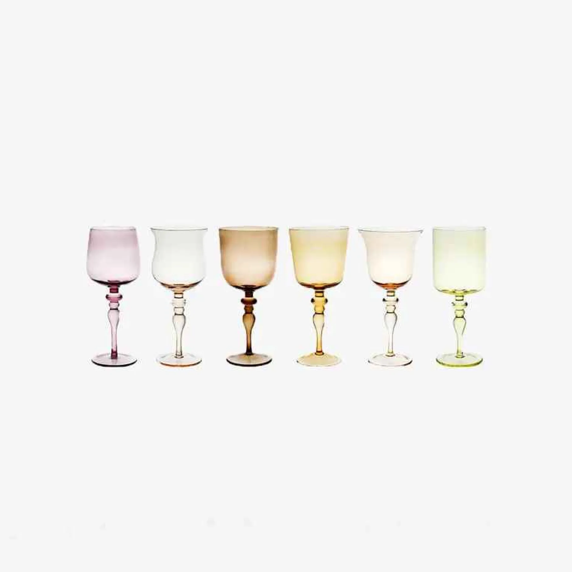 Set Of 6 Goblets Adorned Stems Mixed Shapes - Amber Pink^Bitossi Home Discount