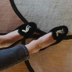X Allagiulia Artisanal Black Velvet Loafers With Embroidery^ISSIMO Online