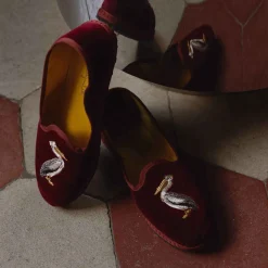 X Allagiulia Artisanal Burgundy Velvet Embroidery Loafers^ISSIMO Best