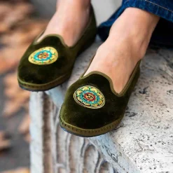 X Allagiulia Green Velvet Loafers With Embroidery^ISSIMO Sale