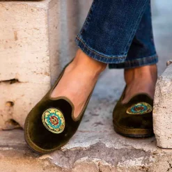 X Allagiulia Green Velvet Loafers With Embroidery^ISSIMO Sale