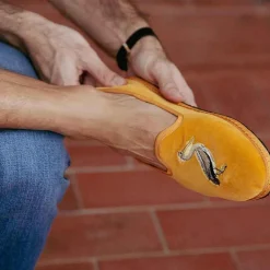 X Allagiulia Mustard Velvet Loafers With Pellican Embroidery^ISSIMO New