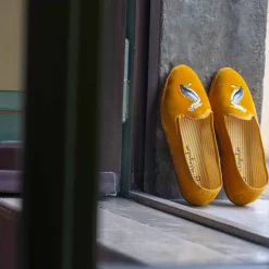 X Allagiulia Mustard Velvet Loafers With Pellican Embroidery^ISSIMO New
