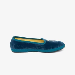 X Allagiulia Petrolium Blue Velvet Loafers With Pellican Embroidery^ISSIMO Discount