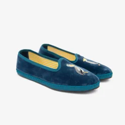 X Allagiulia Petrolium Blue Velvet Loafers With Pellican Embroidery^ISSIMO Discount