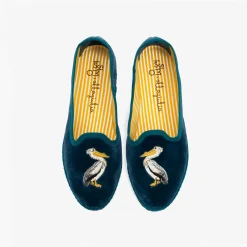 X Allagiulia Petrolium Blue Velvet Loafers With Pellican Embroidery^ISSIMO Discount