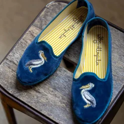 X Allagiulia Petrolium Blue Velvet Loafers With Pellican Embroidery^ISSIMO Discount