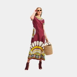 X La Doublej Swing Dress - Bordeaux Solar Placee^ISSIMO Clearance