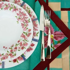 X Lisa Corti Bougainvillea White Veronese Stripes Napkin^ISSIMO