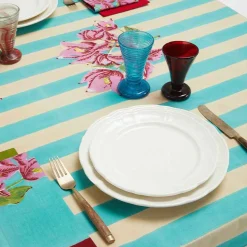X Lisa Corti Bougainvillea White Veronese Stripes Napkin^ISSIMO