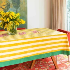 ISSIMO X Lisa Corti Bougainvillea Mustard Stripes Tablecloth