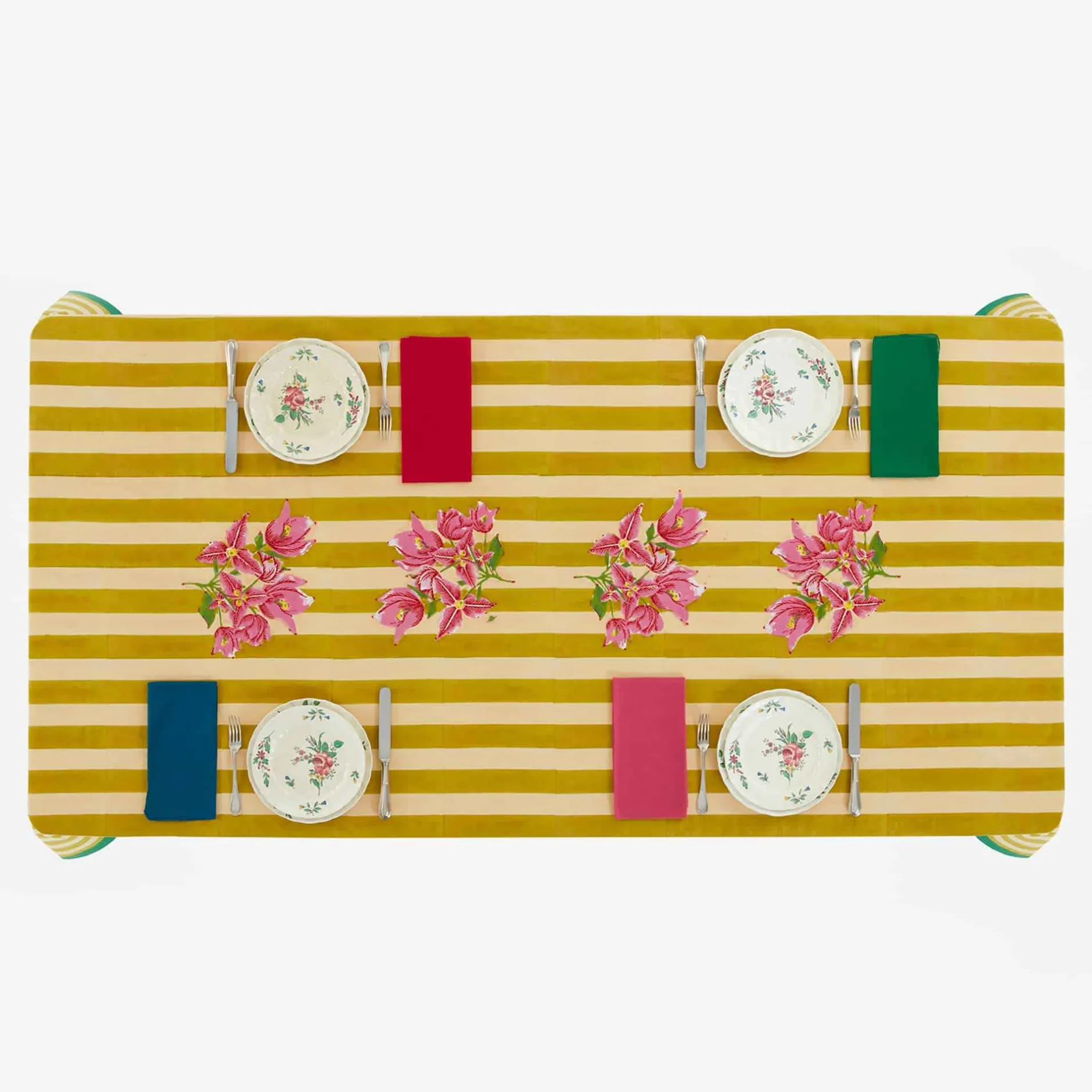 ISSIMO X Lisa Corti Bougainvillea Mustard Stripes Tablecloth