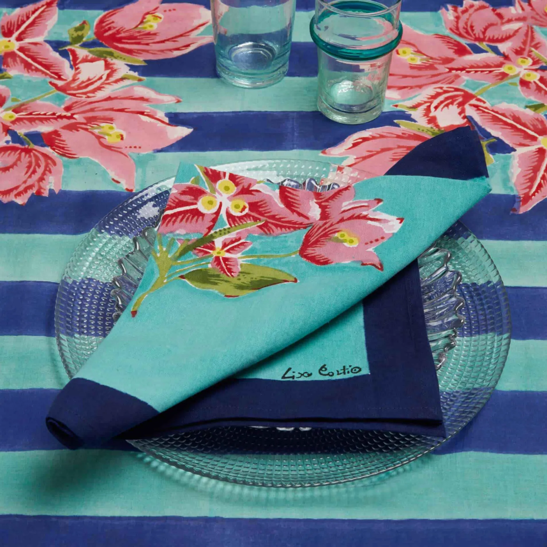 ISSIMO X Lisa Corti Bougainvillea Stripes Napkin