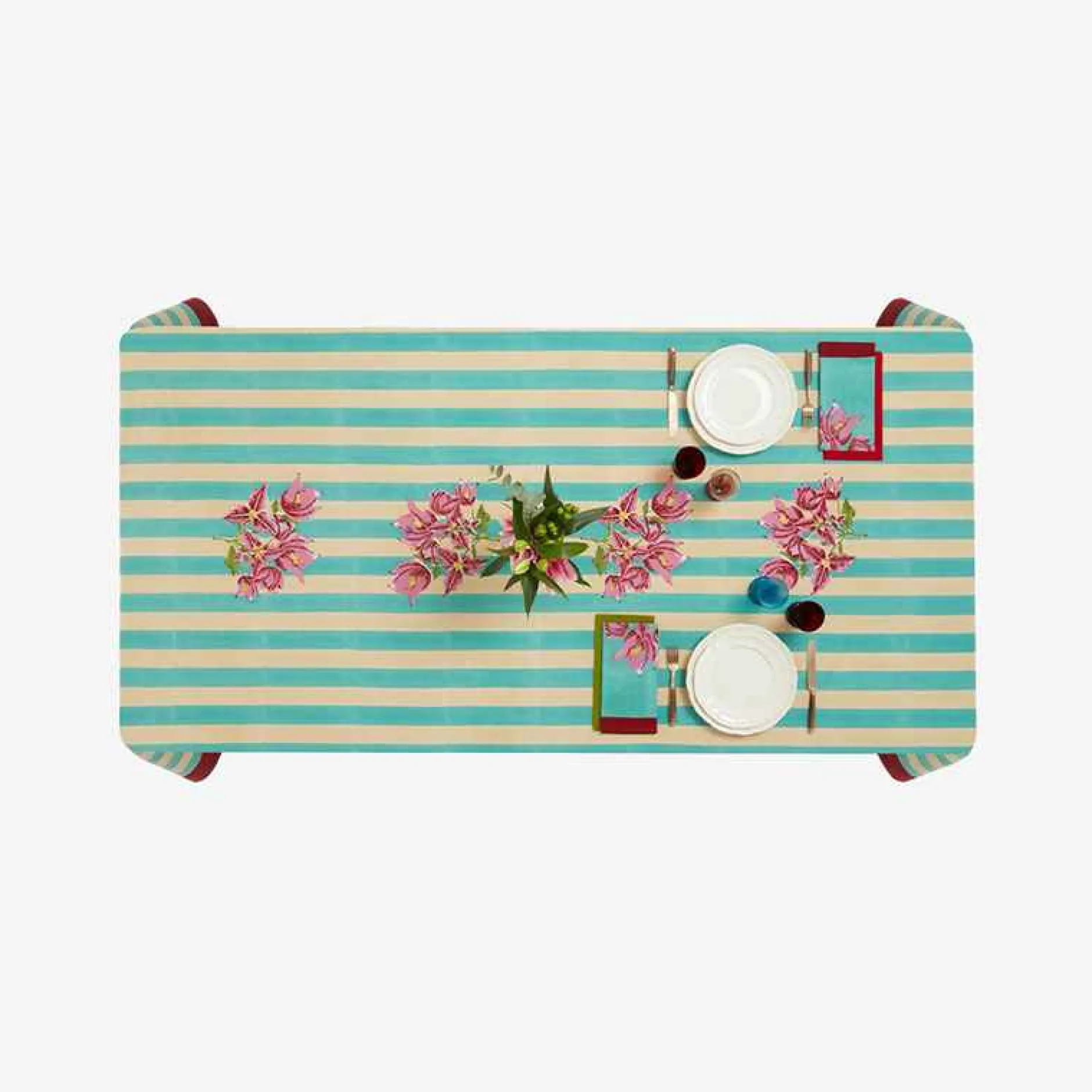 X Lisa Corti Bougainvillea White Veronese Stripes Table Cover^ISSIMO Discount