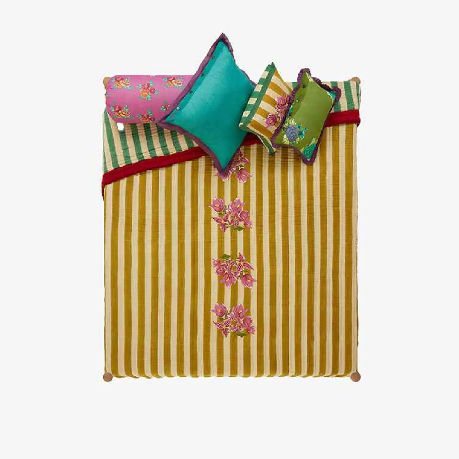 X Lisa Corti Bougainvillea Mustard Stripes Quilt^ISSIMO New