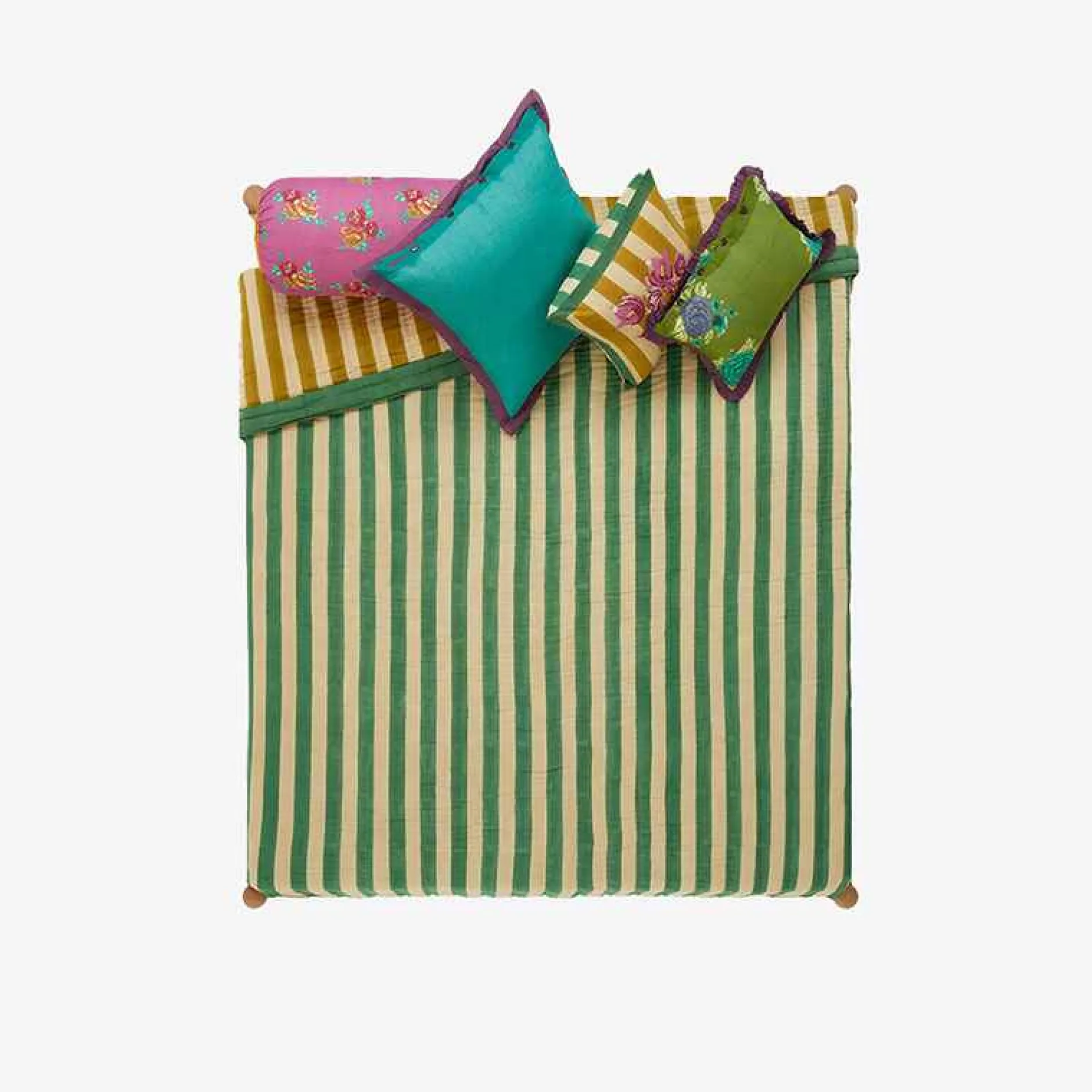 X Lisa Corti Bougainvillea Mustard Stripes Quilt^ISSIMO New