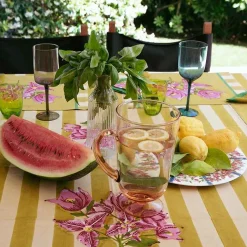 X Lisa Corti Bougainvillea Mustard Stripes Square Tablecloth^ISSIMO Hot