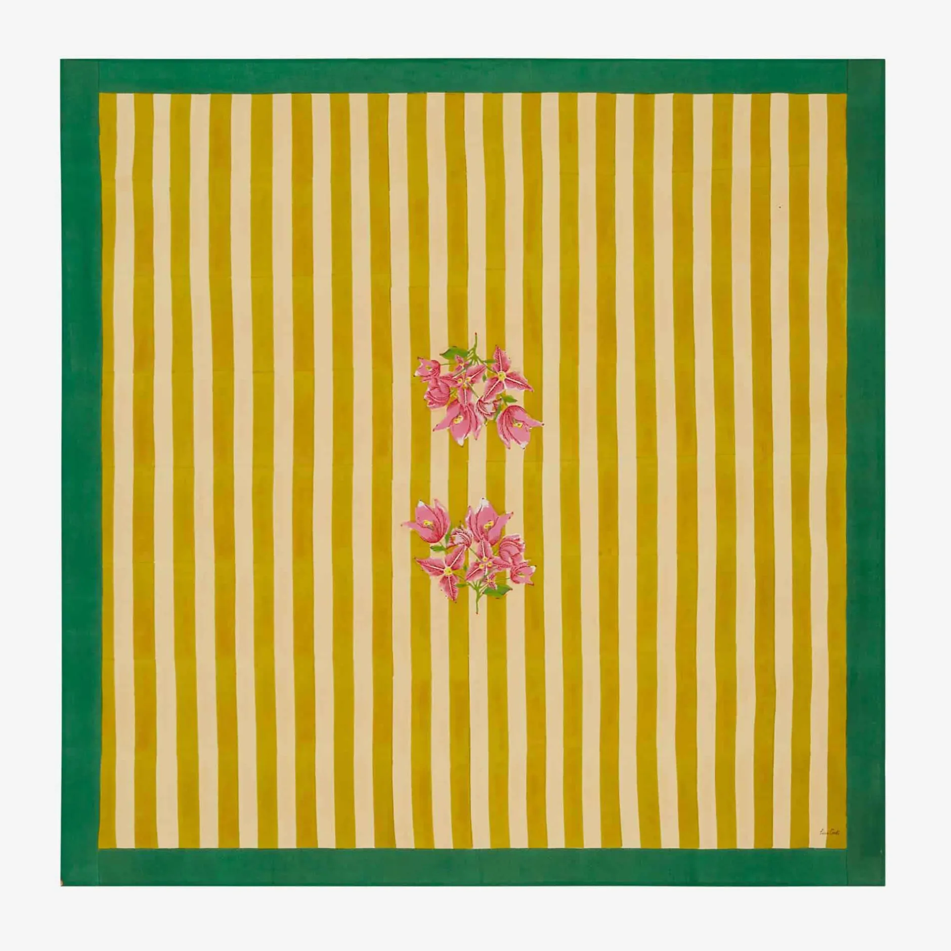 X Lisa Corti Bougainvillea Mustard Stripes Square Tablecloth^ISSIMO Hot