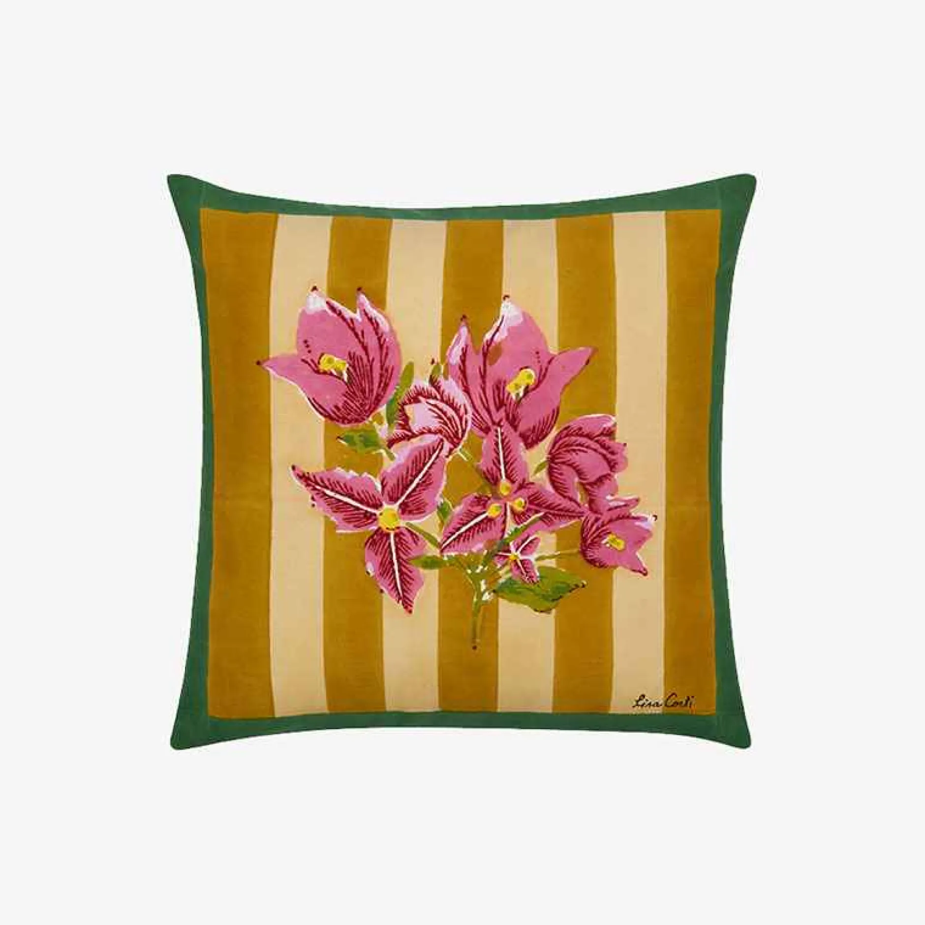 X Lisa Corti Bougainvillea Mustard Stripes Pillow^ISSIMO Online