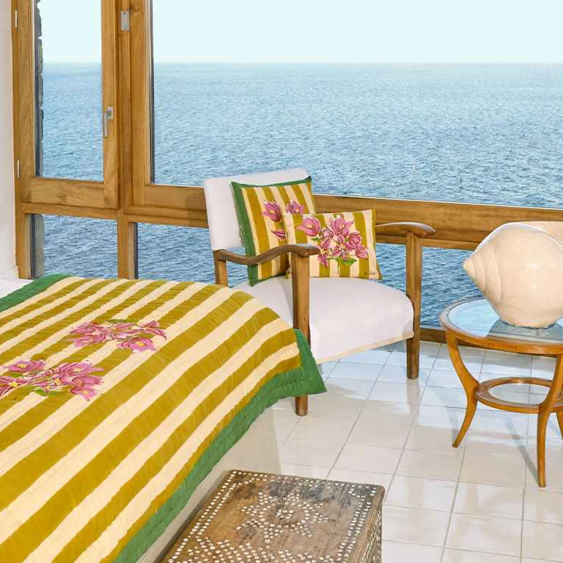 X Lisa Corti Bougainvillea Mustard Stripes Junior Quilt^ISSIMO Best