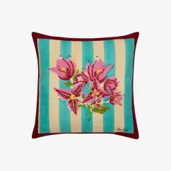 X Lisa Corti Bougainvillea White Veronese Stripes Pillow^ISSIMO Online