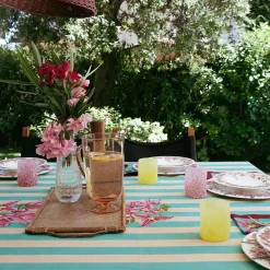 X Lisa Corti Bougainvillea White Veronese Stripes Square Tablecloth^ISSIMO Best