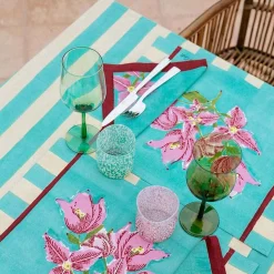 X Lisa Corti Bougainvillea White Veronese Stripes Square Tablecloth^ISSIMO Best