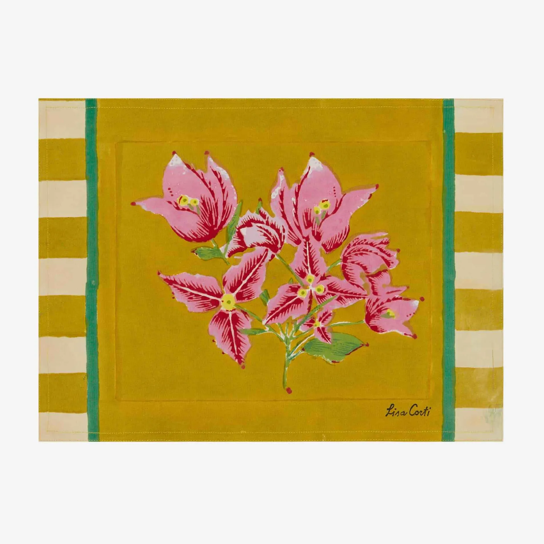ISSIMO X Lisa Corti Bougainvillea Mustard Stripes Placemat