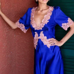 X Loretta Caponi Monica Short Sleeve Dress Blue^ISSIMO