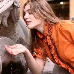 Donatella Orange Short Sleeve Shirt^Loretta Caponi New