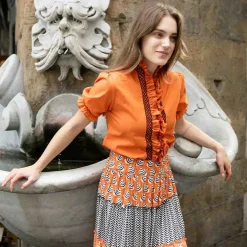 Donatella Orange Short Sleeve Shirt^Loretta Caponi New