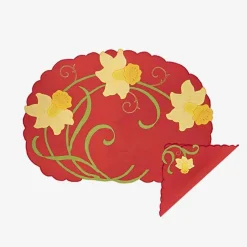 Flowered Embroidered Placemats And Napkins - Set Of 6^Taf Ricami